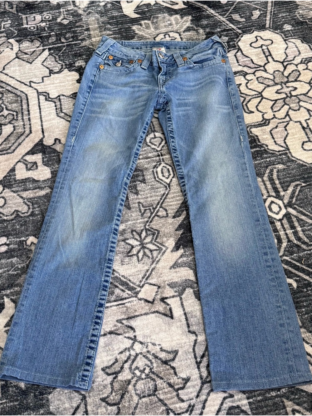 True Religion Y2K Light Blue Jeans Sz 28 with Crystal Embellishment